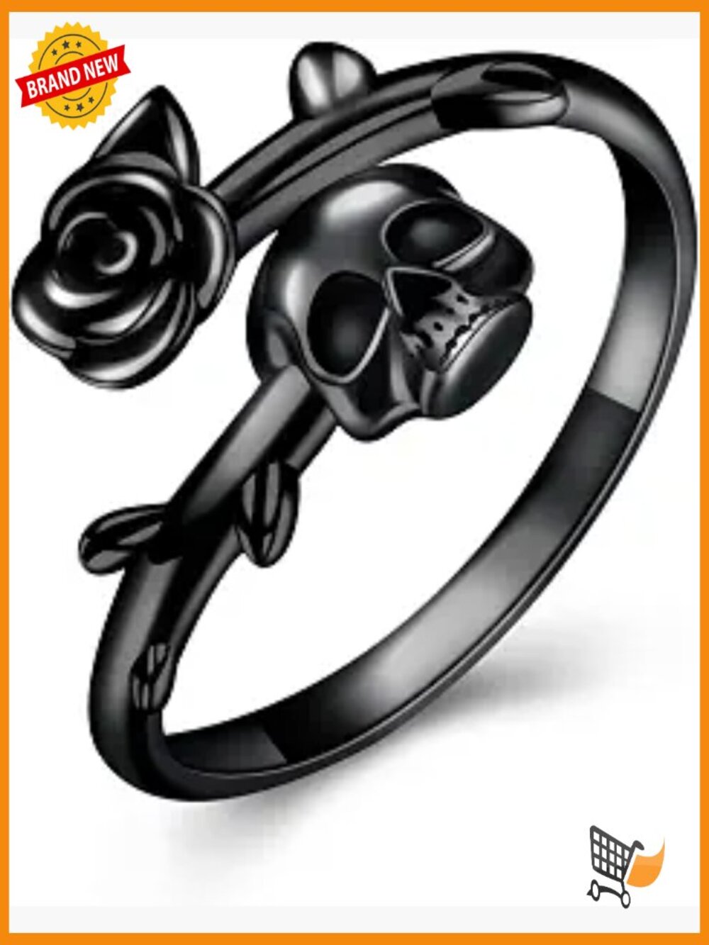 Skull Open Ring 925 Sterling Silver Adjustable Gothic Band